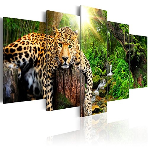 murando - Acrylglasbild Tier 200x100 cm - 5 Teilig - Glasbilder - Wandbilder XXL - Wandbild - Bilder - Leopard g-C-0031-k-n
