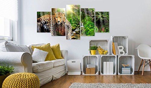 murando - Acrylglasbild Tier 200x100 cm - 5 Teilig - Glasbilder - Wandbilder XXL - Wandbild - Bilder - Leopard g-C-0031-k-n