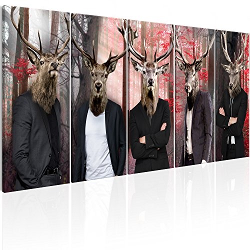 murando Akustikbild Hirsch 225x90 cm Bilder Hochleistungsschallabsorber Schallschutz Leinwand Akustikdämmung 5 TLG Wandbild Raumakustik Schalldämmung - Abstrakt Tiere g-C-0063-b-m