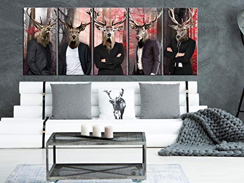 murando Akustikbild Hirsch 225x90 cm Bilder Hochleistungsschallabsorber Schallschutz Leinwand Akustikdämmung 5 TLG Wandbild Raumakustik Schalldämmung - Abstrakt Tiere g-C-0063-b-m