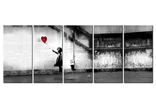 murando Akustikbild Banksy 200x80 cm Bilder Hochleistungsschallabsorber Schallschutz Leinwand Akustikdämmung 5 TLG Wandbild Raumakustik Schalldämmung - Street Art Urban Mural i-C-0113-b-m