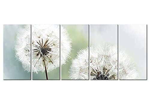 murando Akustikbild Pusteblume 200x80 cm Bilder Hochleistungsschallabsorber Schallschutz Leinwand Akustikdämmung 5 TLG Wandbild Raumakustik Schalldämmung - Blumen b-C-0197-b-m