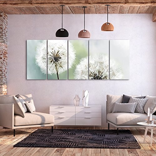 murando Akustikbild Pusteblume 200x80 cm Bilder Hochleistungsschallabsorber Schallschutz Leinwand Akustikdämmung 5 TLG Wandbild Raumakustik Schalldämmung - Blumen b-C-0197-b-m