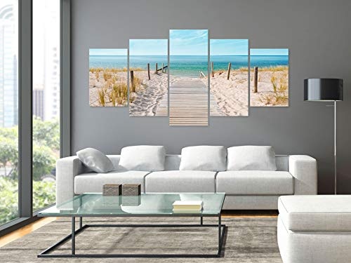 murando Akustikbild Meer Strand 200x100 cm Bilder Hochleistungsschallabsorber Schallschutz Leinwand Akustikdämmung 5 TLG Wandbild Raumakustik Schalldämmung c-B-0051-b-n