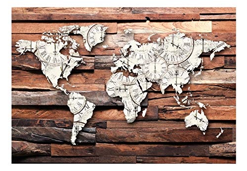 murando - Fototapete 300x210 cm - Vlies Tapete - Moderne Wanddeko - Design Tapete - Wandtapete - Wand Dekoration - Holz Weltkarte k-A-0028-a-b
