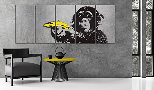 murando - Bilder Banksy AFFE mit Banane 200x80 cm Vlies Leinwandbild 5 TLG Kunstdruck modern Wandbilder XXL Wanddekoration Design Wand Bild - Monkey Street Art Urban Mural i-C-0110-b-m
