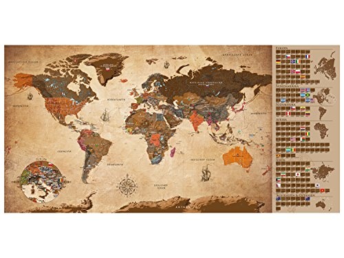 murando Rubbelweltkarte deutsch XXL 100x50 cm Weltkarte zum Rubbeln mit Länder-Flaggen Laminiert Design Geschenk-Tube Viele Extras Rubbel Landkarte Poster zum freirubbeln World Map k-A-0251-o-b