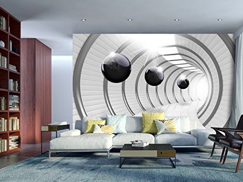 murando - Fototapete 3D Effekt 350x256 cm - Vlies Tapete - Moderne Wanddeko - Design Tapete - Wandtapete - Wand Dekoration - Tunnel Kugel Abstrakt schwarz weiß a-C-0001-a-a