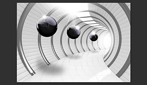 murando - Fototapete 3D Effekt 350x256 cm - Vlies Tapete - Moderne Wanddeko - Design Tapete - Wandtapete - Wand Dekoration - Tunnel Kugel Abstrakt schwarz weiß a-C-0001-a-a