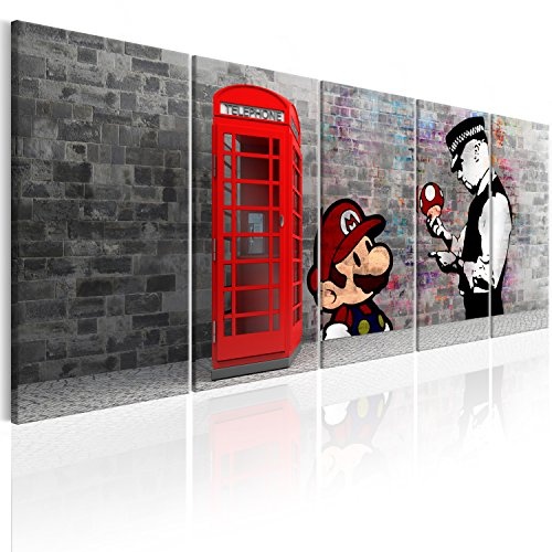 murando - Bilder Banksy Mario 225x90 cm Vlies Leinwandbild 5 TLG Kunstdruck modern Wandbilder XXL Wanddekoration Design Wand Bild - London Street Art Urban Mural i-C-0104-b-m