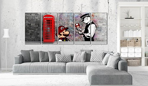 murando - Bilder Banksy Mario 225x90 cm Vlies Leinwandbild 5 TLG Kunstdruck modern Wandbilder XXL Wanddekoration Design Wand Bild - London Street Art Urban Mural i-C-0104-b-m