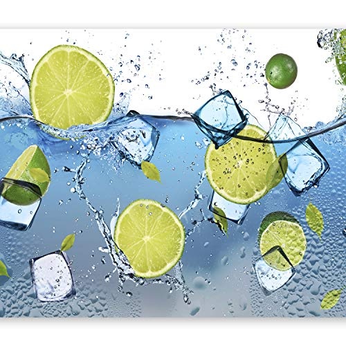 murando - Fototapete Küche 400x280 cm - Vlies Tapete - Moderne Wanddeko - Design Tapete - Wandtapete - Wand Dekoration - Obst Limone grün blau weiß Wasser Eis 10110908-1