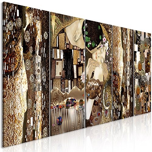 murando - Bilder Gustav Klimt 225x90 cm Vlies Leinwandbild 5 TLG Kunstdruck modern Wandbilder XXL Wanddekoration Design Wand Bild - Der Kuss Abstrakt Gold l-A-0035-b-m