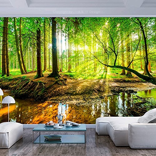 murando - Fototapete Wald 350x256 cm - Vlies Tapete - Moderne Wanddeko - Design Tapete - Wandtapete - Wand Dekoration - Natur Baum grün Landschaft Sonne c-B-0241-a-a