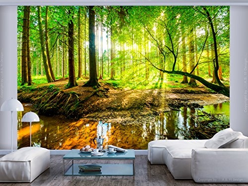 murando - Fototapete Wald 350x256 cm - Vlies Tapete - Moderne Wanddeko - Design Tapete - Wandtapete - Wand Dekoration - Natur Baum grün Landschaft Sonne c-B-0241-a-a