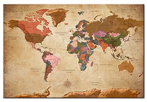 murando - Weltkarte Pinnwand 120x80 cm Bilder mit Kork Rückwand 1 Teilig Vlies Leinwandbild Korktafel Fertig Aufgespannt Wandbilder XXL Kunstdrucke Landkarte k-A-0142-p-a