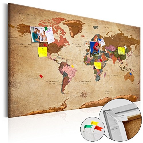 murando - Weltkarte Pinnwand 120x80 cm Bilder mit Kork Rückwand 1 Teilig Vlies Leinwandbild Korktafel Fertig Aufgespannt Wandbilder XXL Kunstdrucke Landkarte k-A-0142-p-a