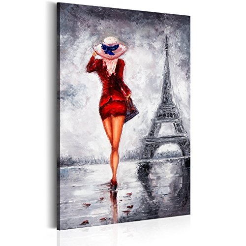 murando Bilder 60x90 cm - Leinwandbilder - Fertig Aufgespannt - 1 Teilig - Wandbilder XXL - Kunstdrucke - Wandbild - Poster Paris Stadt City Frau - wie gemalt h-B-0062-b-a