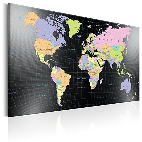 murando - Weltkarte Pinnwand 120x80 cm Bilder mit Kork Rückwand 1 Teilig Vlies Leinwandbild Korktafel Fertig Aufgespannt Wandbilder XXL Kunstdrucke Landkarte k-B-0012-p-a