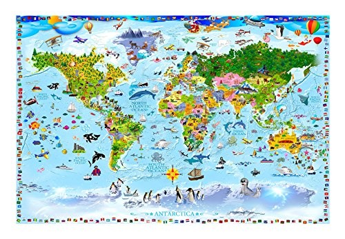 murando - XXL VLIES Poster Weltkarte für Kinder 150x100 cm Wandbild - Kunstdruck - Bild - Fototapete - Dekoration - Design Welt Karte Landkarte e-A-0102-c-a