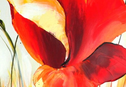 murando handgemalte Bilder Blumen Mohn 120x80cm Gemälde 3 TLG rot beige 22035