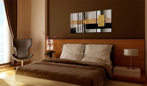 murando handgemalte Bilder 120x60cm Gemälde 3 TLG Gold beige schwarz 92318