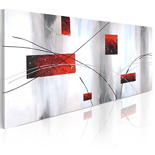 murando handgemalte Bilder 100x40cm Gemälde 1 TLG grau rot weiß 0101-11