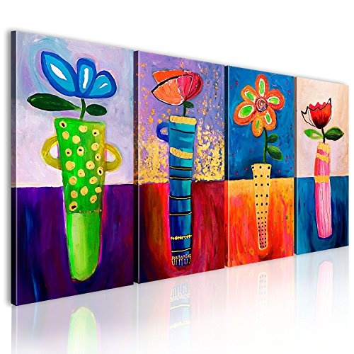 murando handgemalte Bilder Blumen 120x60cm Gemälde 4 TLG blau rot gelb 22370