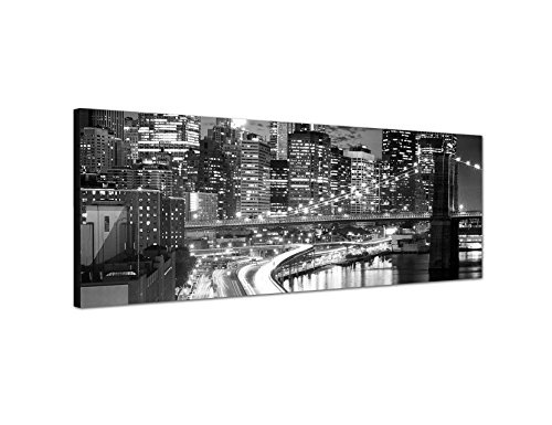 Augenblicke Wandbilder Keilrahmenbild Panoramabild SCHWARZ/Weiss 150x50cm New York Gebäude Straße Lichter Nacht