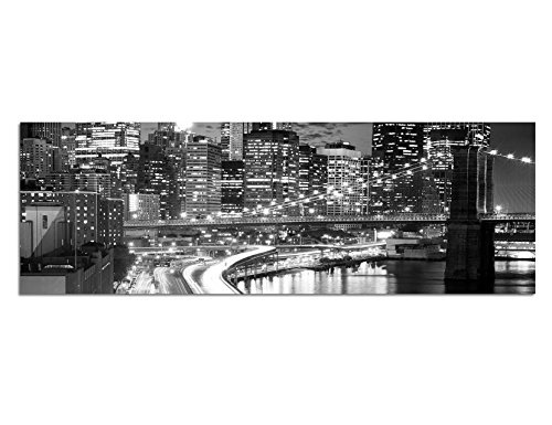 Augenblicke Wandbilder Keilrahmenbild Panoramabild SCHWARZ/Weiss 150x50cm New York Gebäude Straße Lichter Nacht