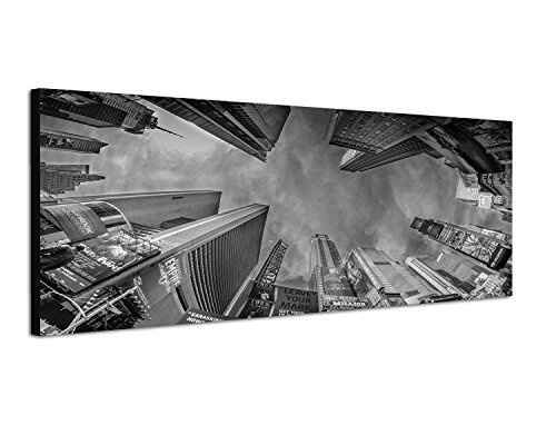 Augenblicke Wandbilder Keilrahmenbild Panoramabild SCHWARZ/Weiss 150x50cm New York Times Square Hochhäuser Himmel