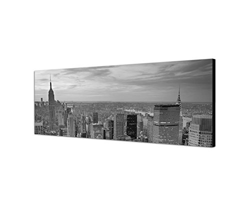 Augenblicke Wandbilder Keilrahmenbild Panoramabild SCHWARZ/Weiss 150x50cm New York Manhattan Skyline Sonnenuntergang