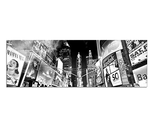 Augenblicke Wandbilder Keilrahmenbild Panoramabild SCHWARZ/Weiss 150x50cm New York Broadway Leuchtreklamen