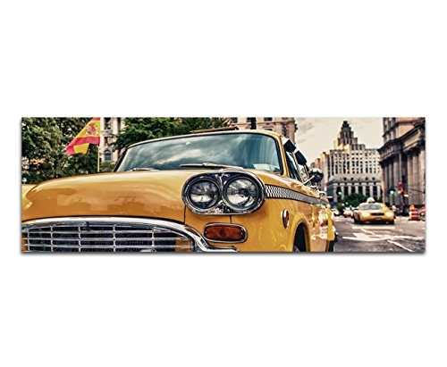 Augenblicke Wandbilder Keilrahmenbild Wandbild 150x50cm New York Straße Gebäude Taxi Alt Vintage