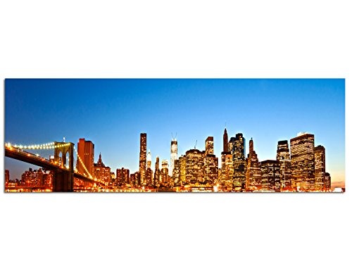Augenblicke Wandbilder Keilrahmenbild Wandbild 150x50cm New York Manhattan Skyline Wasser