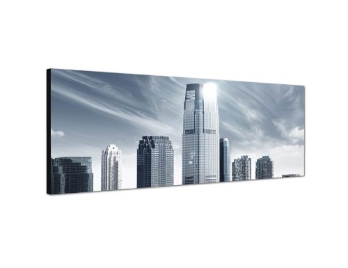 Augenblicke Wandbilder Keilrahmenbild Wandbild 150x50cm New York Skyline Wasser schwarz/weiß