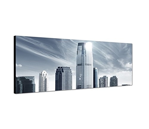 Augenblicke Wandbilder Leinwandbild als Panorama in 150x50cm New York Skyline Wasser schwarz/weiß