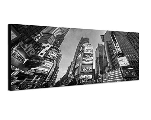 Augenblicke Wandbilder Keilrahmenbild Panoramabild SCHWARZ/Weiss 150x50cm New York Times Square Broadway Reklamen