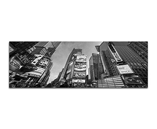 Augenblicke Wandbilder Keilrahmenbild Panoramabild SCHWARZ/Weiss 150x50cm New York Times Square Broadway Reklamen