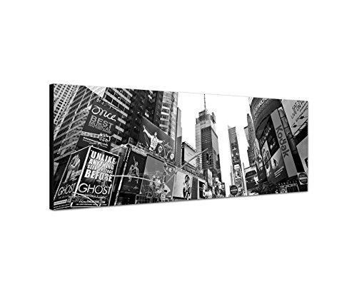 Augenblicke Wandbilder Keilrahmenbild Panoramabild SCHWARZ/Weiss 150x50cm New York Times Square Broadway Menschen