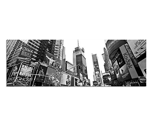 Augenblicke Wandbilder Keilrahmenbild Panoramabild SCHWARZ/Weiss 150x50cm New York Times Square Broadway Menschen