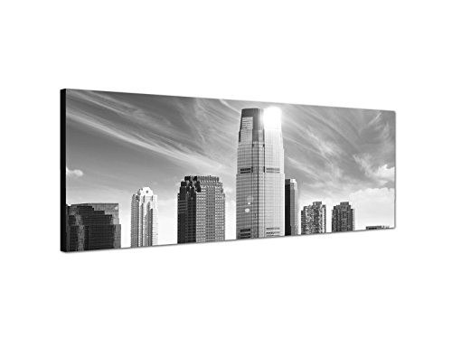 Augenblicke Wandbilder Keilrahmenbild Panoramabild SCHWARZ/Weiss 150x50cm New York Skyline Wasser schwarz/weiß