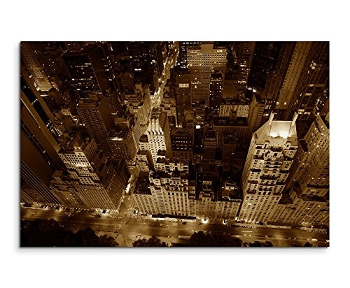 Augenblicke Wandbilder 120x80cm XXL riesige Bilder fertig gerahmt mit Keilrahmenin Sepia New York -City Luftbild Sonnenaufgang Central Park Upper