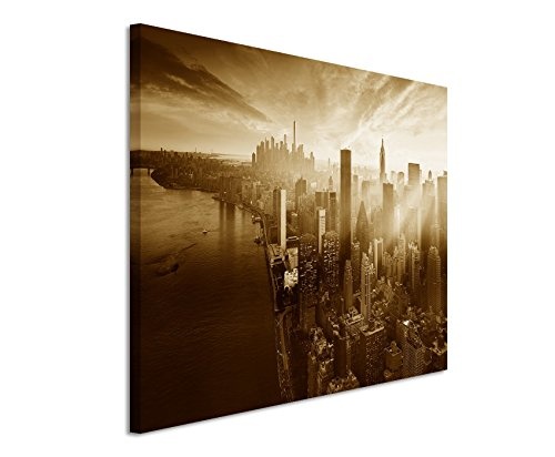 Augenblicke Wandbilder 120x80cm XXL riesige Bilder fertig gerahmt mit Keilrahmenin Sepia New York City Sonnenstrahlen