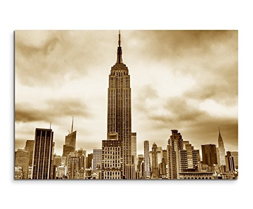 Augenblicke Wandbilder 120x80cm XXL riesige Bilder fertig gerahmt mit Keilrahmenin Sepia New York -City Manschetten Gebäude