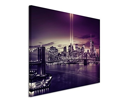 Augenblicke Wandbilder 120x80cm XXL riesige Bilder fertig gerahmt mit Echtholzrahmen in Mauve New York Brooklyn Bridge Manhattan River Hudson Boot