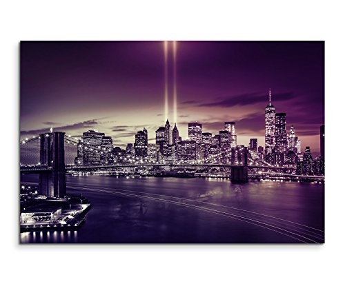 Augenblicke Wandbilder 120x80cm XXL riesige Bilder fertig gerahmt mit Echtholzrahmen in Mauve New York Brooklyn Bridge Manhattan River Hudson Boot