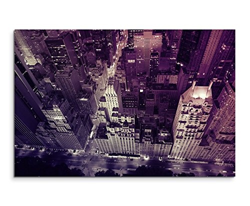 Augenblicke Wandbilder 120x80cm XXL riesige Bilder fertig gerahmt mit Echtholzrahmen in Mauve New York -City Luftbild Sonnenaufgang Central Park Upper