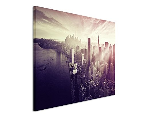 Augenblicke Wandbilder 120x80cm XXL riesige Bilder fertig gerahmt mit Echtholzrahmen in Mauve New York City Sonnenstrahlen