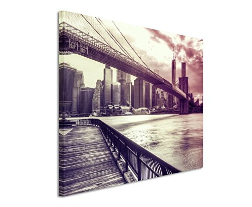 Augenblicke Wandbilder 120x80cm XXL riesige Bilder fertig gerahmt mit Echtholzrahmen in Mauve Ufer New York City